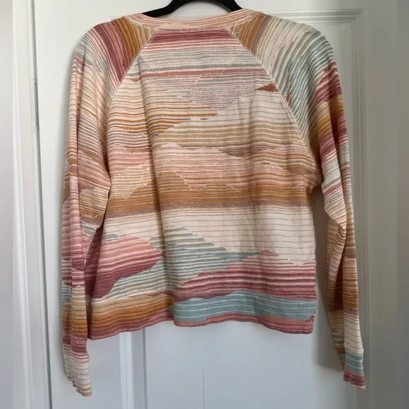 Faherty Sunwashed Slub Crewneck Sweater L Multi Stripe Landscape Raglan Sleeve - Picture 5 of 7